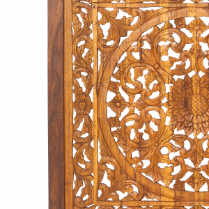 Pannello in legno massello finitura naturale intagliato a mano con cornice cm 100 x cm 100 #AB33