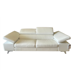 ZUBIN - Divano bianco in pelle a 3 posti maggiorati con poggiatesta e braccioli recliner manuale piedini cromati lucidi – Design moderno 