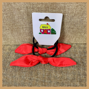 Confezione da 2 elastici con fiocco neon rosso