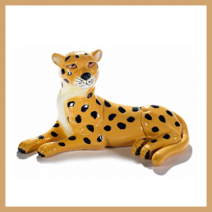 Leopardo salvadanaio in resina colorata