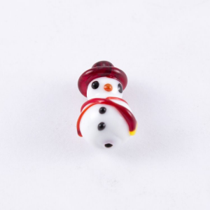 Perla di Murano pupazzo di neve medio. Vetro bianco, nero e rosso