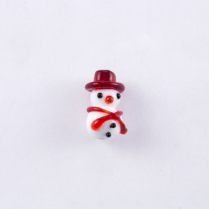 Perla di Murano pupazzo di neve piccolo. Vetro bianco, nero e rosso