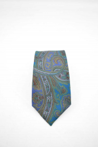 Krawatte Gravattificio Rom Grün Und Blau 100 % Seide