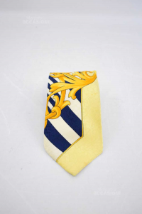 Krawatte Gianni Versace Gelb Fantasie Blau 100 % Seide
