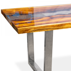  Tavolo in legno di suarn top resina con gamba in acciaio #CH21