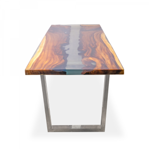  Tavolo in legno di suarn top resina con gamba in acciaio #CH21