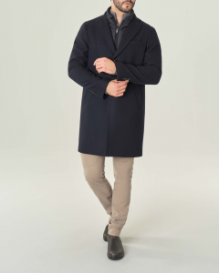 Cappotto blu in diagonale di lana con davantino staccabile