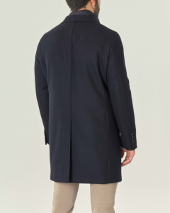 Cappotto blu in diagonale di lana con davantino staccabile