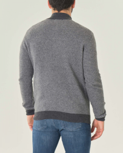 Maglione grigio in lana punto pepe con chiusura a mezza zip