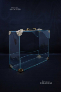 Holder Plants Terrarium Shape Of Suitcase Glass With Details Brass 36x27x11 Cm