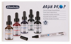 aqua drop set 5 colori + pennarello liner  acquerello liquido schmincke