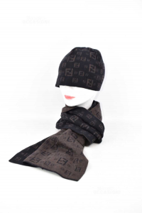 Hat + Scarf Woman Black Brown Fendi With Logo Official