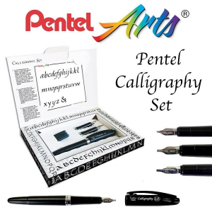 tradio calligraphy set pentel set penna + 3 punte calligrafiche pentel