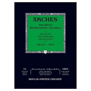 arches A3 blocco per acquerello 12 fogli 300gr grana fina 100% cotone