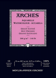 arches A3 blocco per acquerello 12 fogli 300gr grana satinata 100% cotone