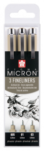 pigma micron set 3 fineliner neri contiene 0,05/0,1/0,3