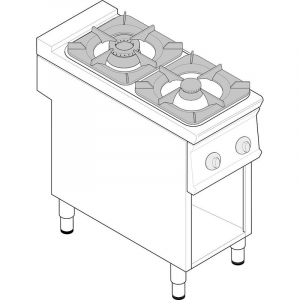 Piano Cottura a Gas Modulare - Mod. PCG4FG9 - Serie 90 - 2 Fuochi - Pot. 14,5 kW - Dim. 40x90x90 cm