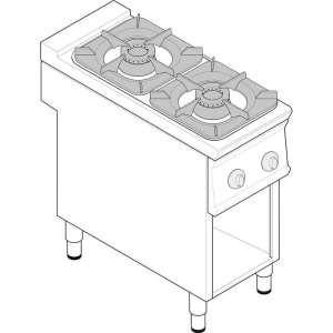 Piano Cottura a Gas Modulare - Mod. PCG4FSG9 - Serie 90 - 2 Fuochi - Pot. 18 kW - Dim. 40x90x90 cm