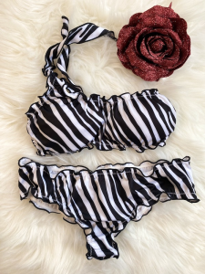 Bikini fascia monospalla e slip brasiliano fianco alto Striped Effek