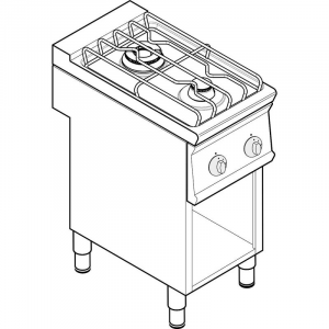 Piano Cottura a Gas Modulare - Mod. PC4FG7 - Serie 74 - 2 Fuochi - Pot. 10,5 kW - Dim. 40x70x90 cm