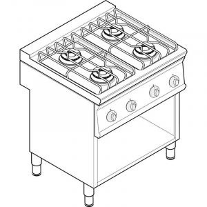 Piano Cottura a Gas Modulare - Mod. PC8FSG7 - Serie 74 - 4 Fuochi - Pot. 28,8 kW - Dim. 80x70x90 cm