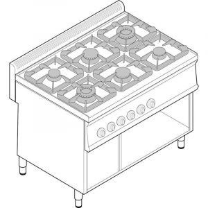 Piano Cottura a Gas Modulare - Mod. PC105G7A - Serie 70 - 6 Fuochi - Pot. kW - Dim. 105x70x85 cm