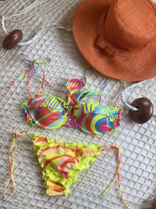 Bikini reggiseno e slip laccetti brasiliano regolabile Frou frou Butterfly Effek Taglia L