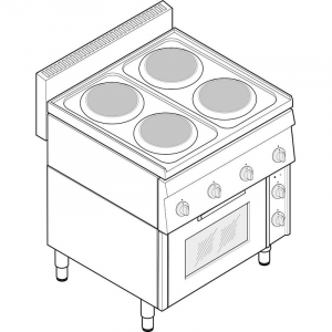 Cucina Elettrica con Forno Elettrico Statico Modulare - Mod. PF70E/0 - Serie 65 - 4 Piastre - Pot. 10,5 kW - Dim. 70x65x85 cm