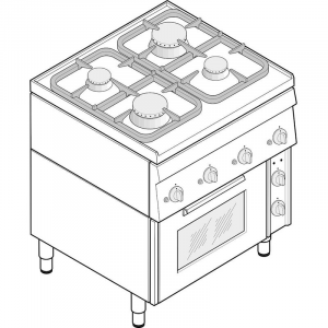 Cucina a Gas con Forno Elettrico Ventilato Modulare - Mod. PF70G/6 - Serie 60 - 4 Fuochi - Pot. 13,2+2,5 kW - Dim. 70x60x85 cm