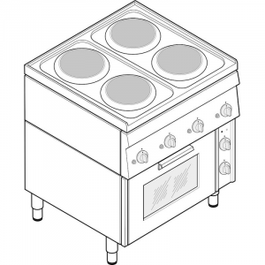 Cucina Elettrica con Forno Elettrico Ventilato Modulare - Mod. PF70E/6/0 - Serie 60 - 4 Piastre - Pot. 10,5 kW - Dim. 70x60x85 cm