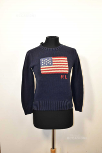 Suéter Bebé Polo Ralph Lauren Talla M Azul Bandera Estadounidense 100% Algodón