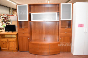 Cabinet Living Room In Wood Ciliegio With Doors Glass 239x216x70 Cm
