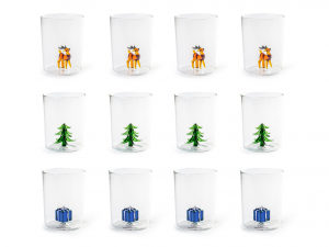 H&h Set 12 Bicchieri Con Miniatura Natale Cl 46