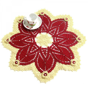 Centrino bordeaux e crema con fiori ad uncinetto 45 cm - Crochet by Patty