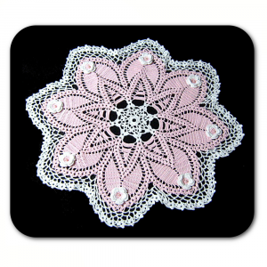 Centrino rosa e bianco rotondo con fiori ad uncinetto 45 cm - Crochet by Patty