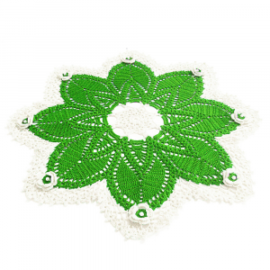 Centrino verde e bianco rotondo con fiori ad uncinetto 45 cm con Scelta Colore