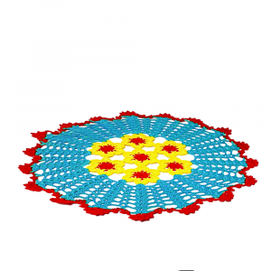 Centrino turchese, rosso e giallo rotondo ad uncinetto 30 cm