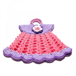 Presina vestitino rosa lilla e viola ad uncinetto 18x16,5 cm - Crochet by Patty