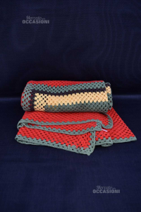 Cubierta Mesa Hecho - Mano Crochet Algodón Rojo Amarillo Verde 130x130 Cm Yo
