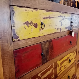 Cassettiera in legno di teak recuperato dalle vecchie barche (4 cassetti)