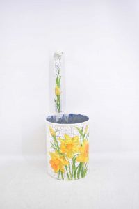 Vase In Tin Decoupage Flowers Yellow