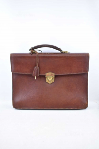 Suitcase 24 Ore In True Leather Brown 40x30 Cm Brand Old