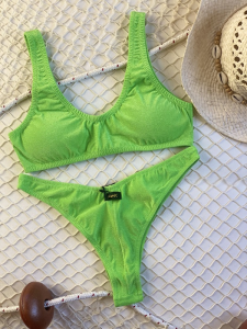 Bikini Top e slip fianco Americano fisso Visionary dose Verde Fluo Effek 