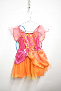 Vestito Carnevale Bambina Fatina Rosa Arancione + Cambio Ali Azzurre 2 3 Anni