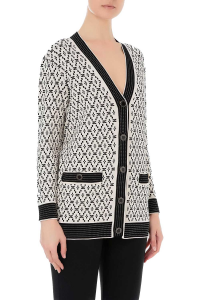 Wide cardigan with lozenge design