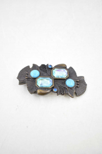 Buckle Metal Brassed With Jewels Blue And Stones
