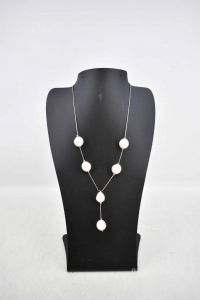 Collana In Metallo + Perle Finte Rosate