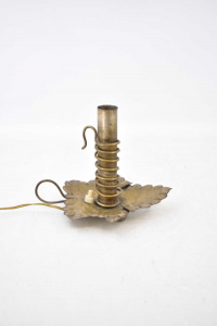Brass Lamp With Base Leaf Vintage Height 14 Cm