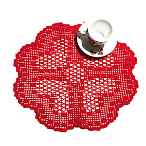 Centrino rosso con cuori a filet ad uncinetto 33x30 cm con Scelta Colore