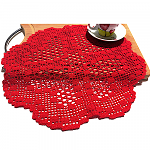 Centrino rosso con cuori a filet ad uncinetto 33x30 cm - Crochet by Patty